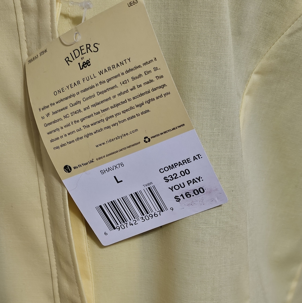 RIDERS by LEE Easy Care Slimming Women's Short Sleeve Button Down Top Yellow L - Picture 5 of 6